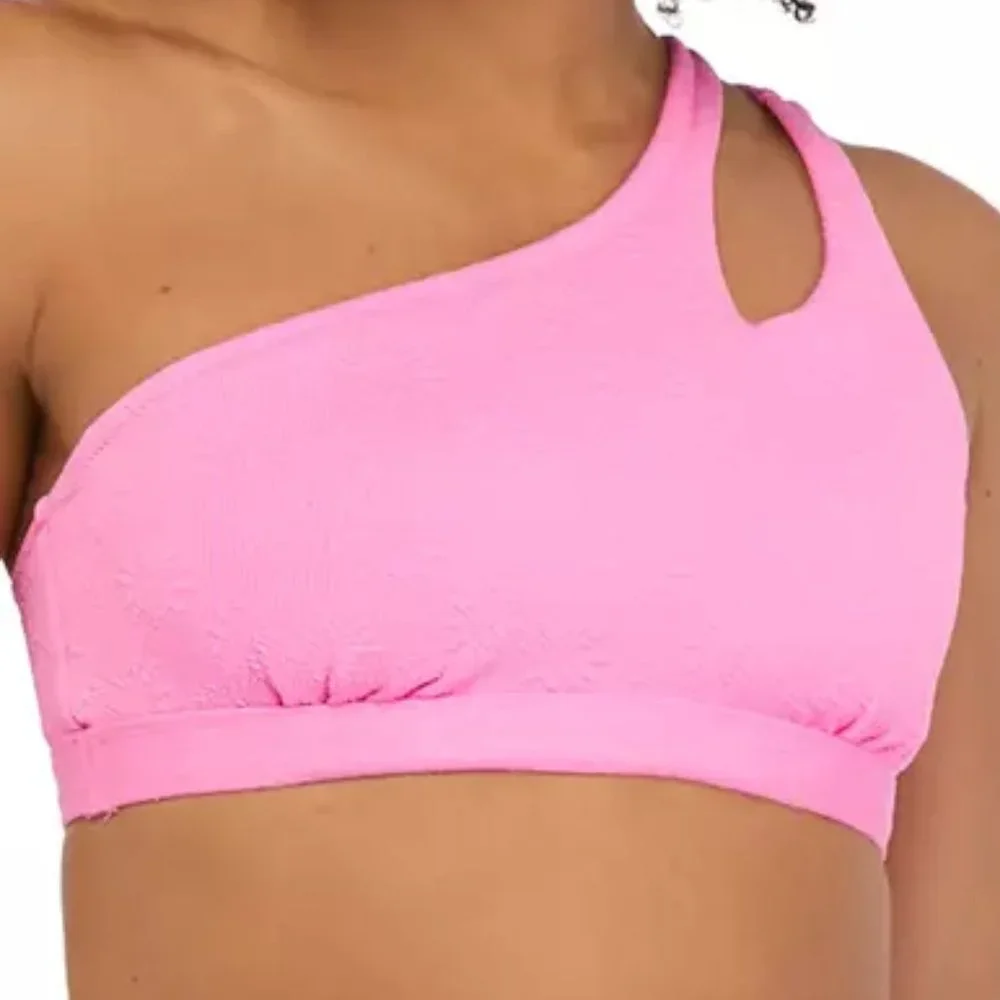Jessica Simpson NEW one shoulder daisy textured hot pink bikini top size Large